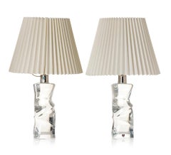 Pair of Crystal Clear Glass Table lamps by Olle Alberius, Orrefors, Sweden