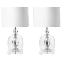 Pair of Crystal Clear Murano Glass and Plexiglass Table Lamps