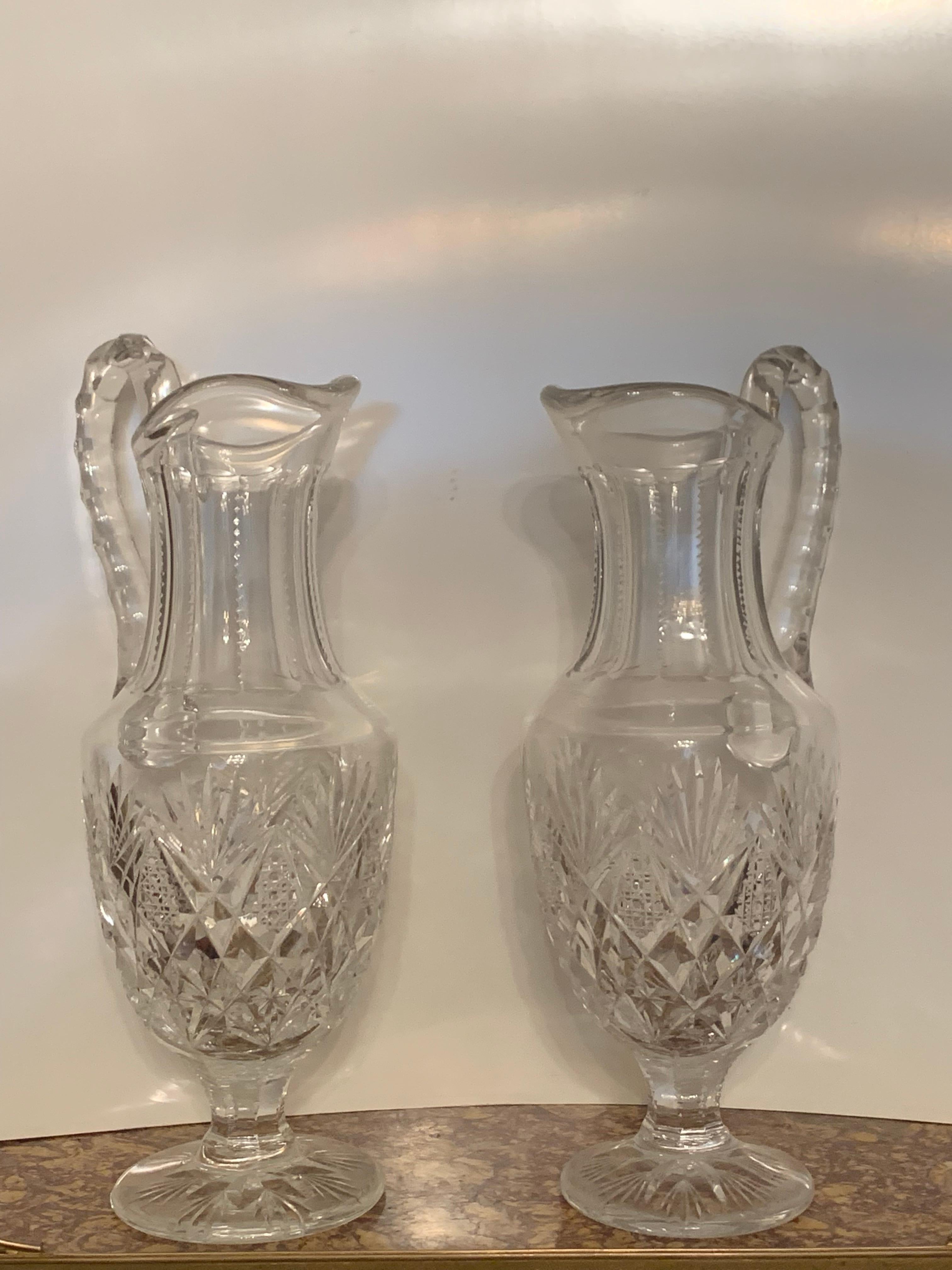 Beautiful and elegant pair of crystal decanters probably saint louis crystal.