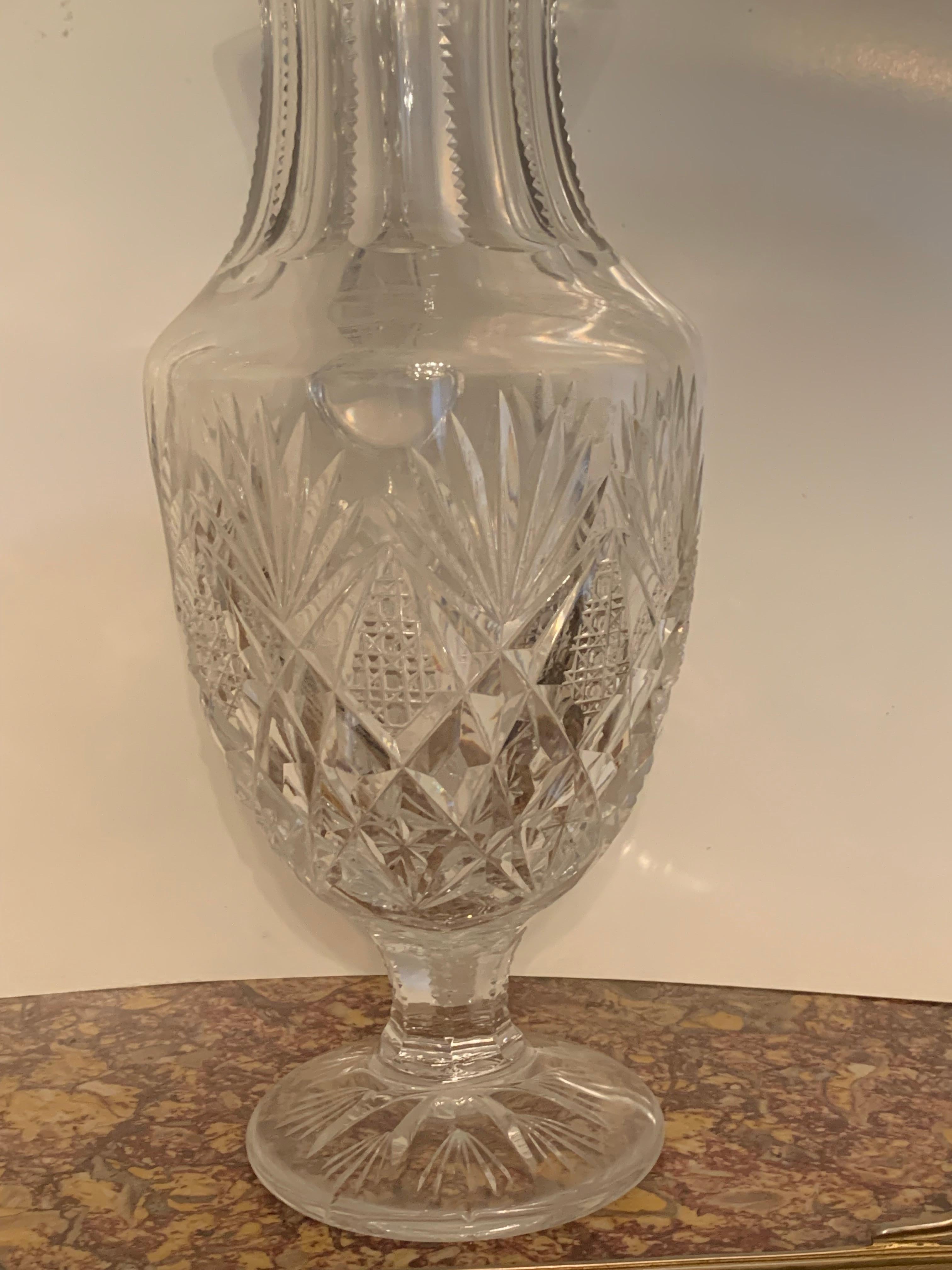 Modern Pair of Crystal Decanters Probably St Louis For Sale