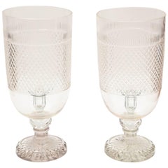 Pair of Crystal Diamond Cut Hurricane Votives