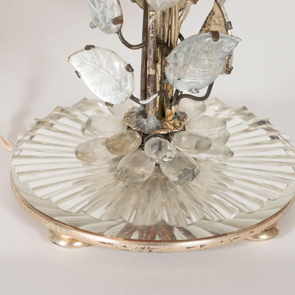 Pair of Crystal Floral Motif Table Lamps For Sale 4
