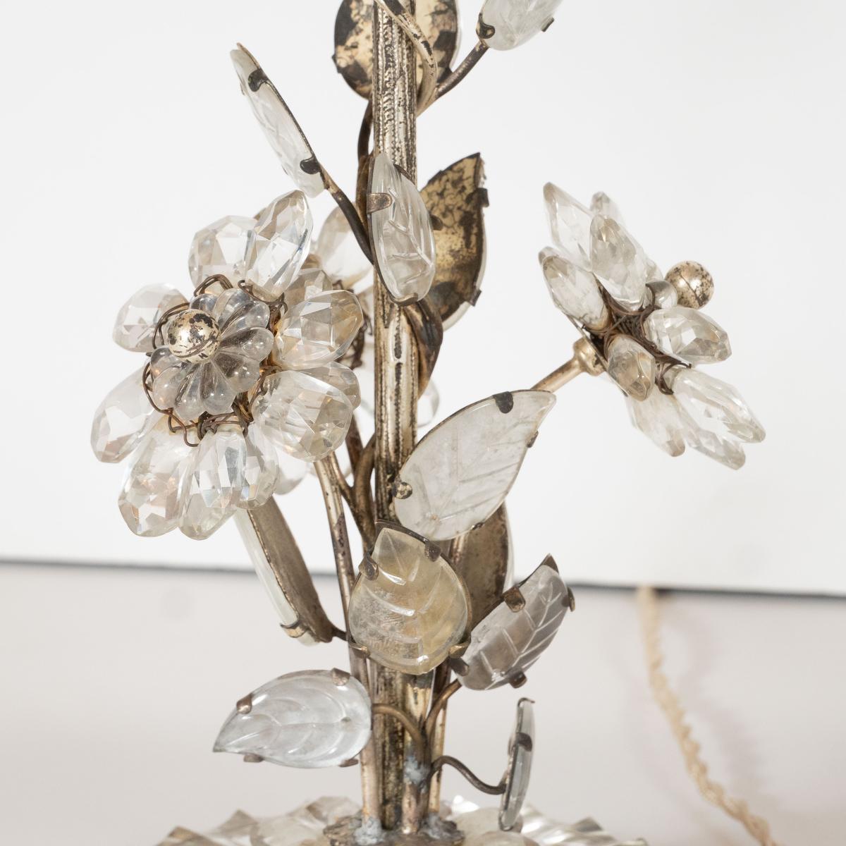 Paar Tischlampen mit Blumenmotiv aus Kristall im Angebot 6