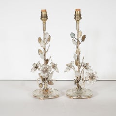 Pair of Crystal Floral Motif Table Lamps