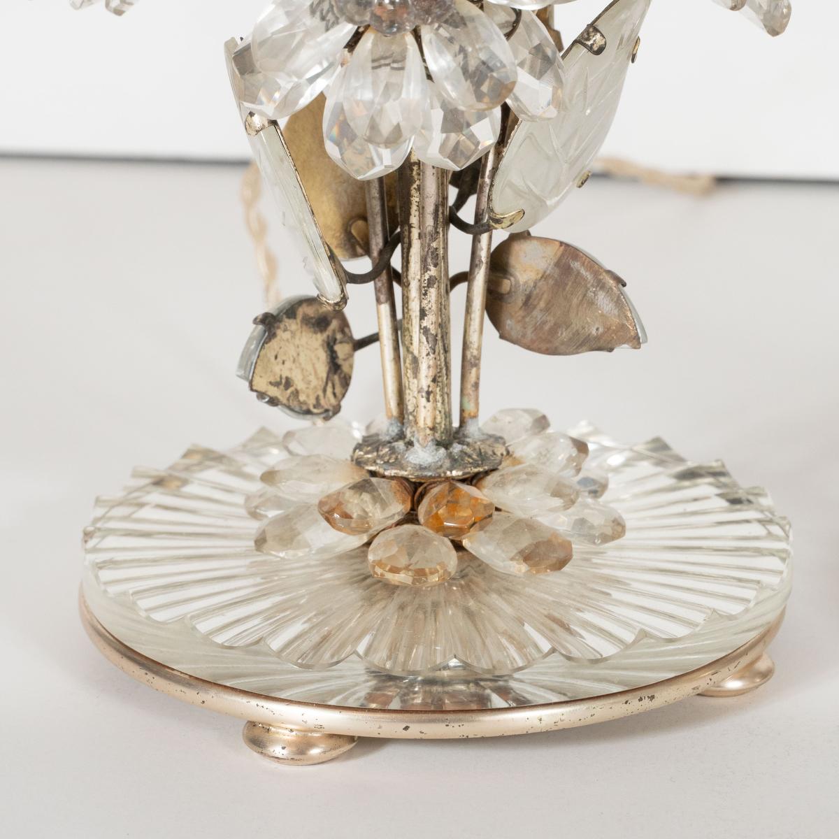 Pair of Crystal Floral Motif Table Lamps In Good Condition For Sale In Tarrytown, NY