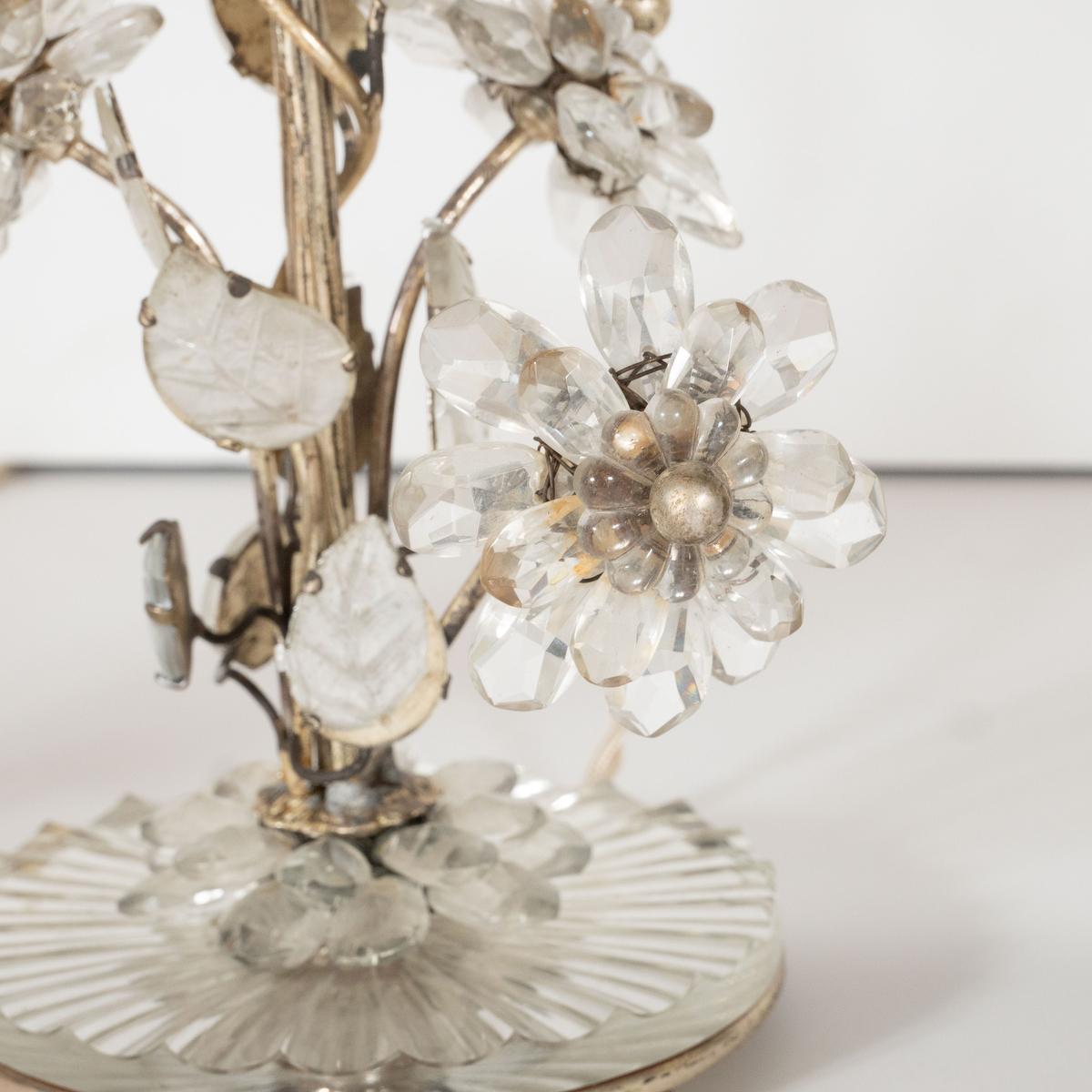 Early 20th Century Pair of Crystal Floral Motif Table Lamps For Sale