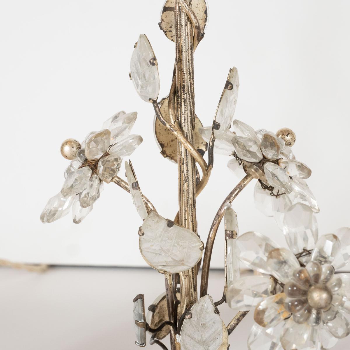 Paar Tischlampen mit Blumenmotiv aus Kristall im Angebot 1