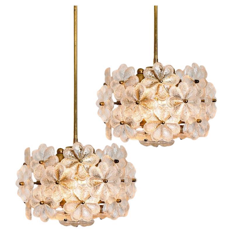 Paire de lustres à fleurs en cristal par Ernst Palme, Allemagne, 1970