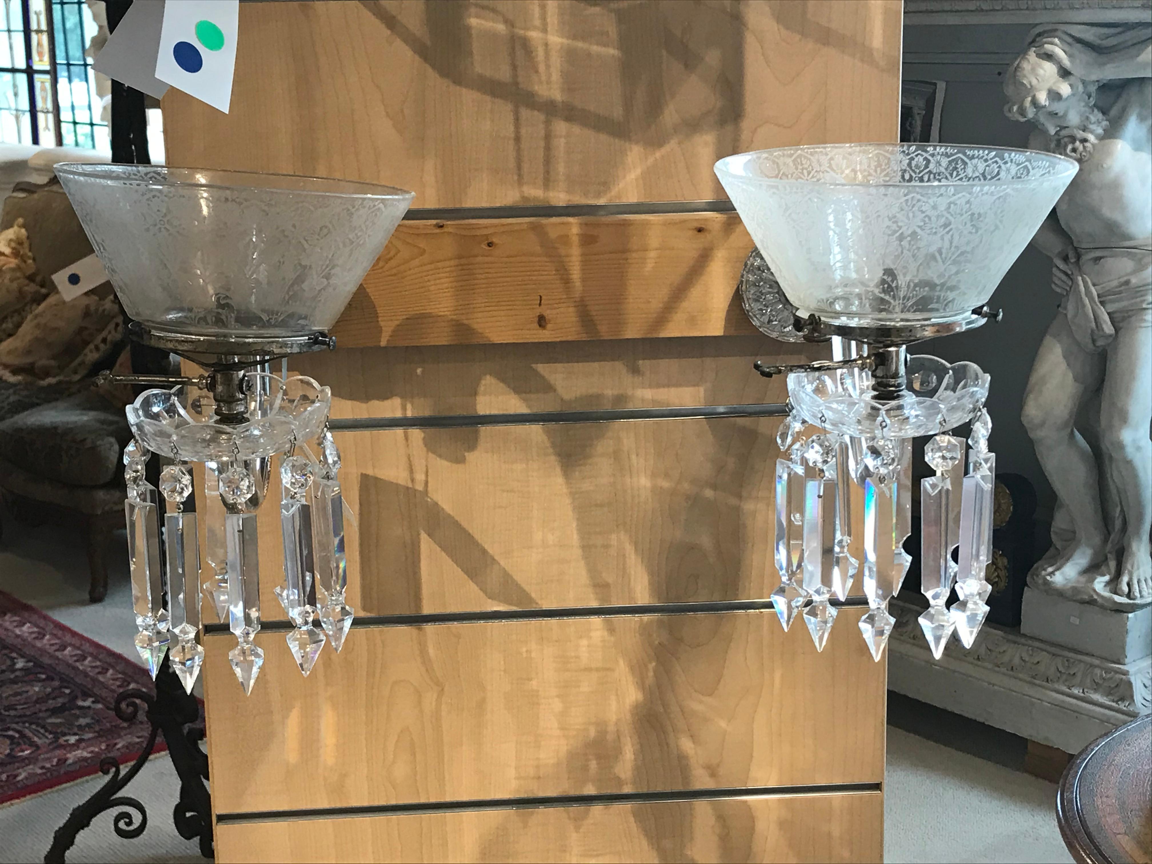 French Pair of Crystal Gasolier Wall Sconces For Sale