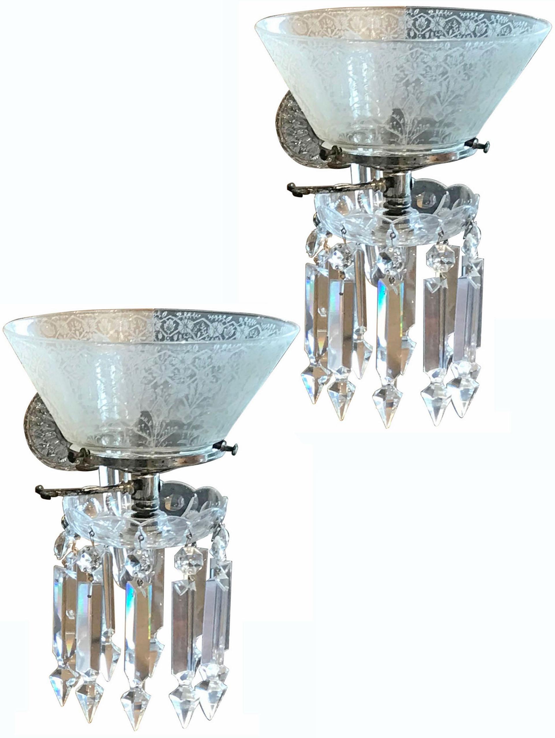Pair of crystal gasolier wall sconces. France, circa 1870
Dimensions: Height 11 1/2