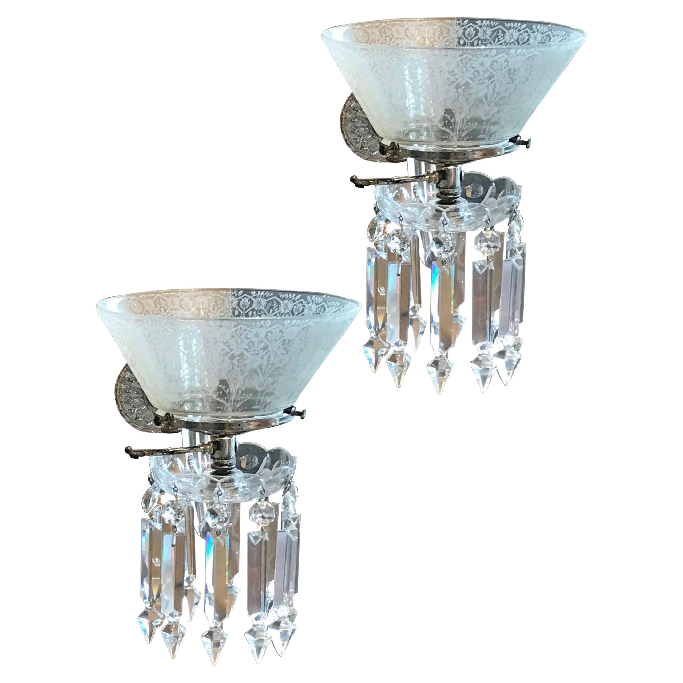 Pair of Crystal Gasolier Wall Sconces