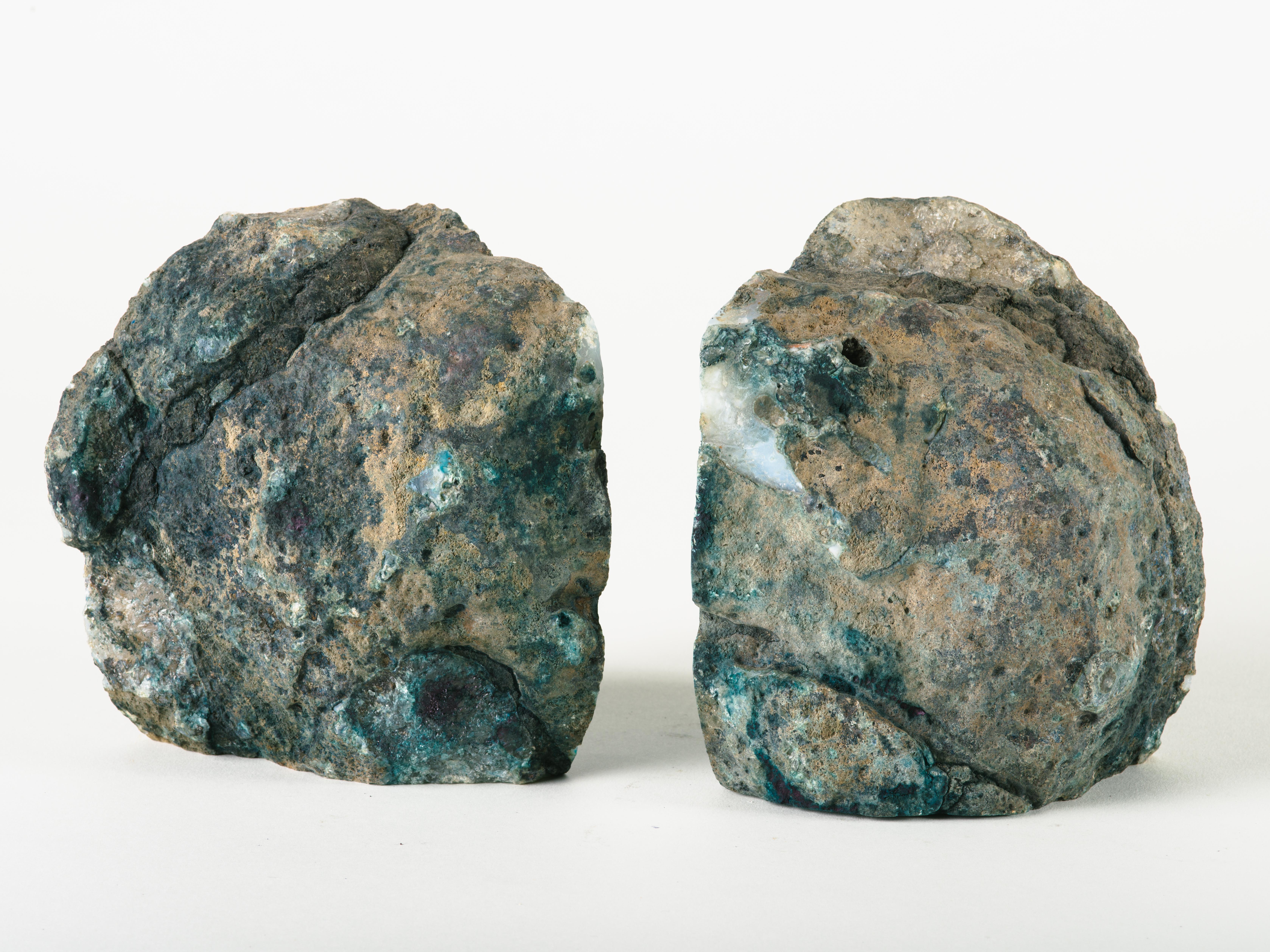 Contemporary Pair of Crystal Geode Bookends with Hues of Turquoise