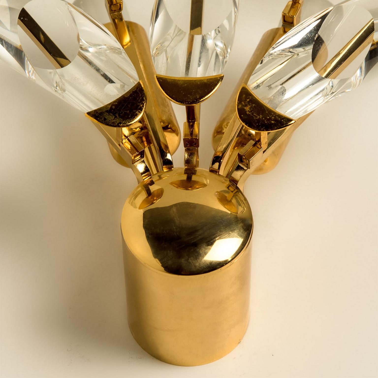 Gilt Pair of Crystal Gilded Brass Sconces by Oscar Torlasco for Stilkronen For Sale