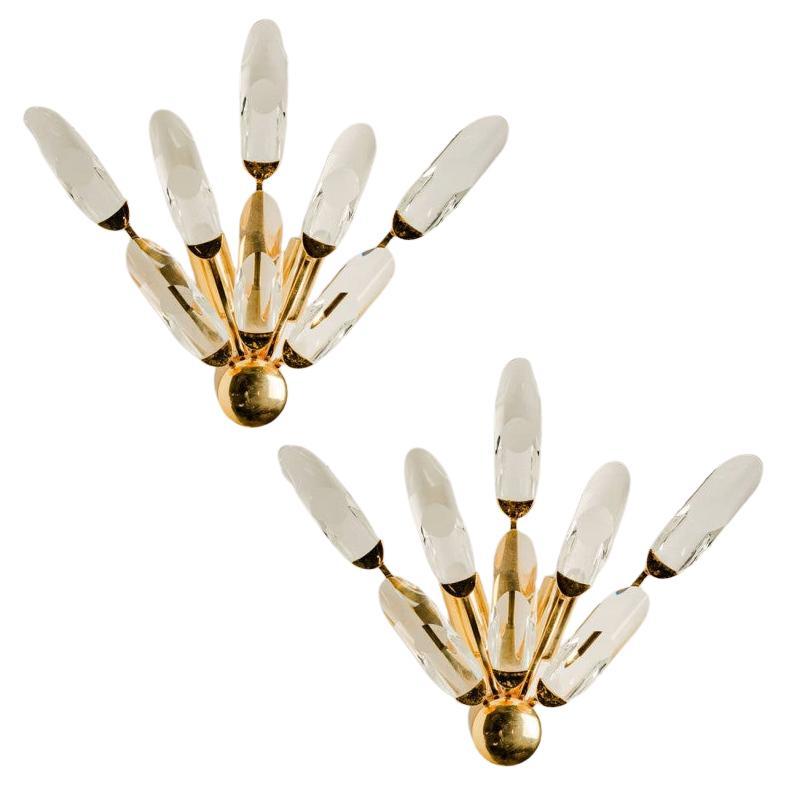 Pair of Crystal Gilded Brass Sconces by Oscar Torlasco for Stilkronen