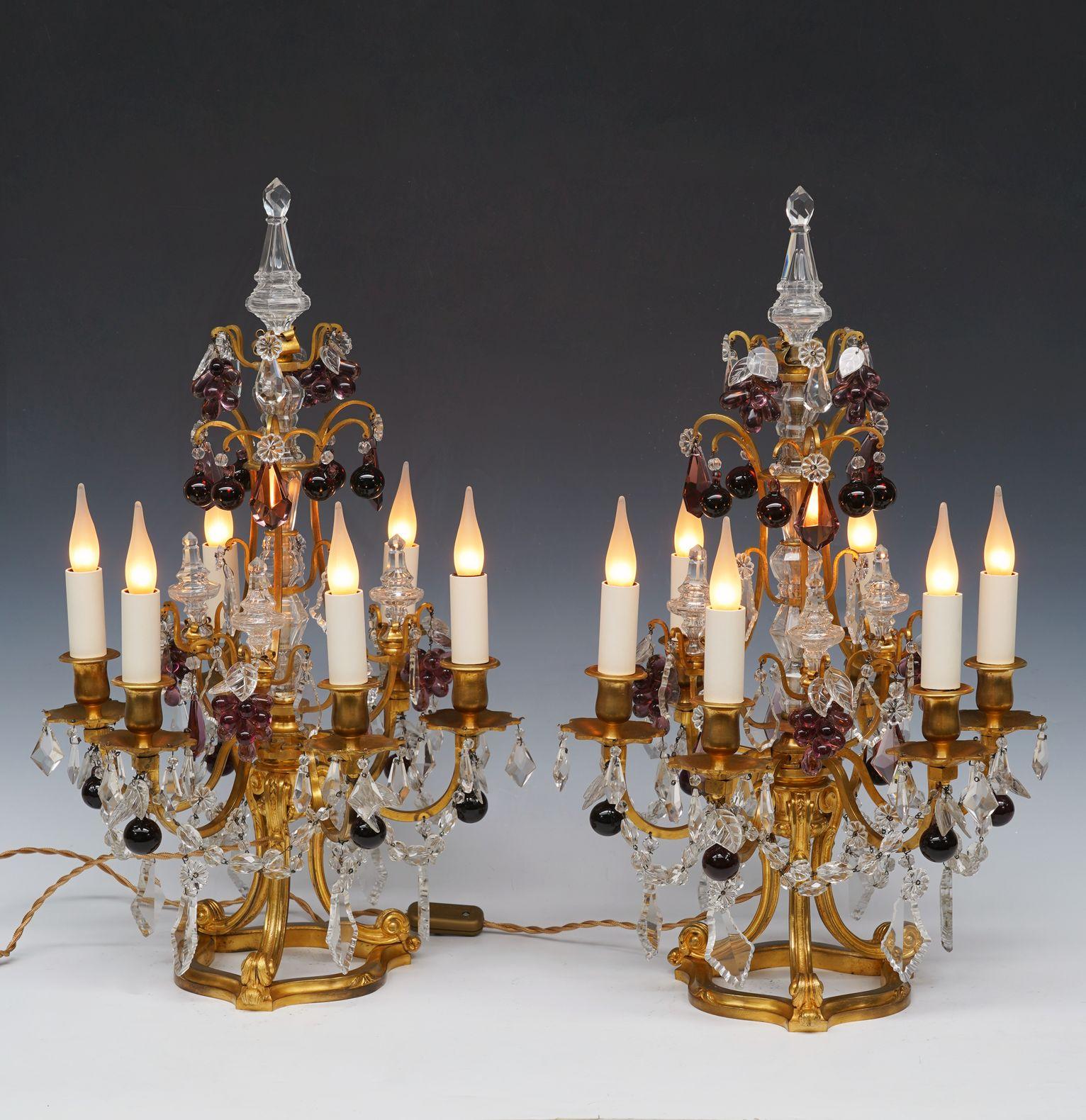 Louis XVI Pair of Crystal & Gilded Bronze Girandoles attr. to H. Vian, France, circa 1890 For Sale