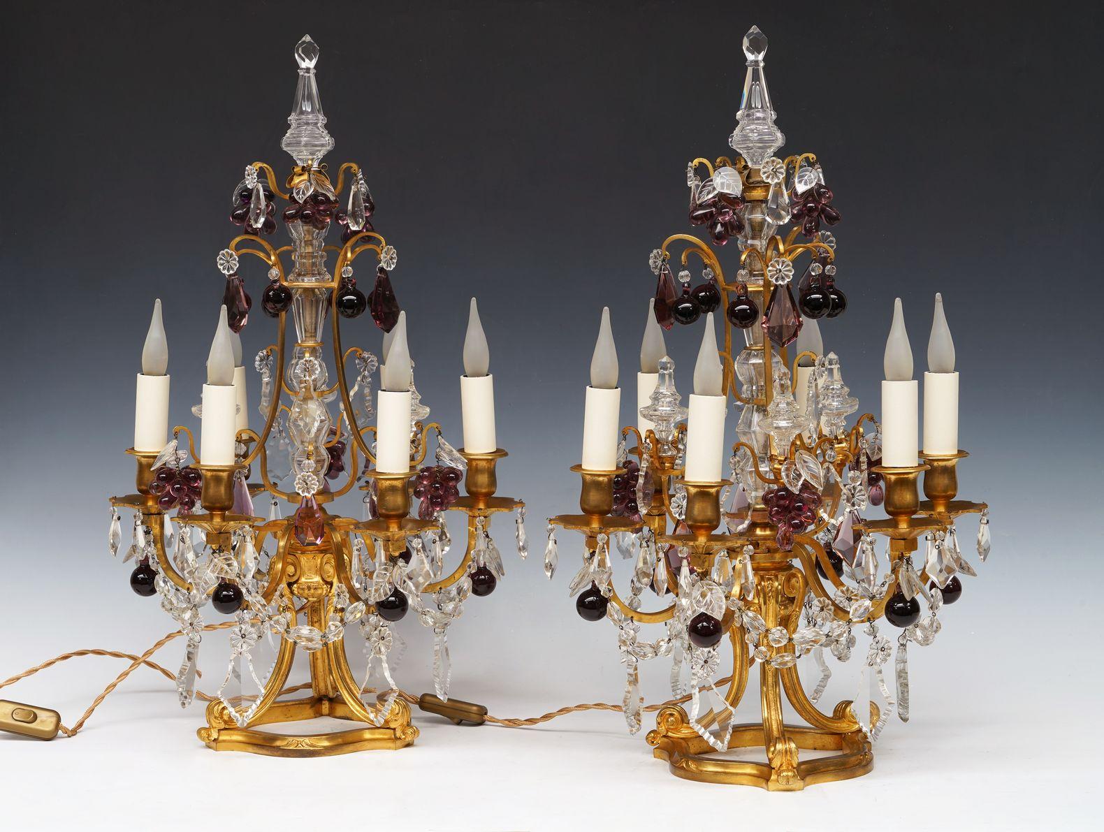 French Pair of Crystal & Gilded Bronze Girandoles attr. to H. Vian, France, circa 1890 For Sale