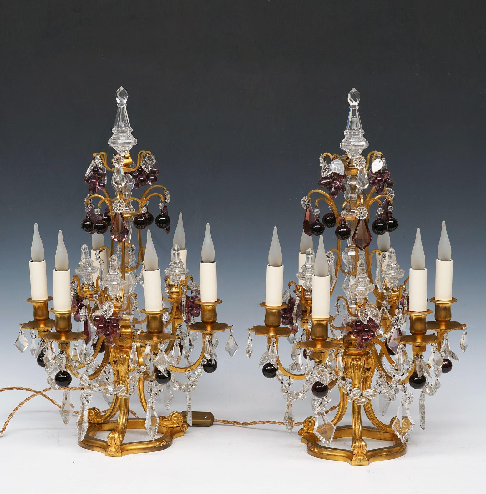 Gilt Pair of Crystal & Gilded Bronze Girandoles attr. to H. Vian, France, circa 1890 For Sale