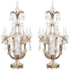 Pair of Crystal Girandoles Branched Light Fixture, Circa 1930, Newly Electrified