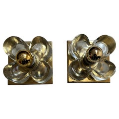 Pair of Crystal-Glass and Brass Sconces by SiSCHE, Germany, 1970's