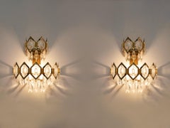 Pair of European Wall Lights in Crystal Glass and Brass