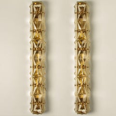 Pair of Crystal Glass and Brass Wall Sconces by Kinkeldey, 1970s