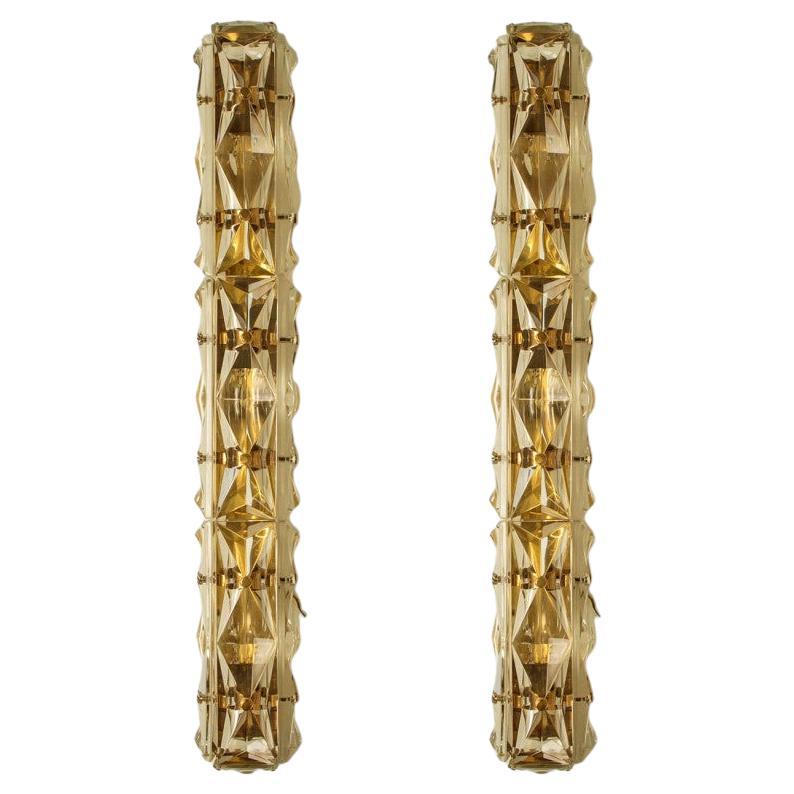 Pair of Crystal Glass and Brass Wall Sconces by Kinkeldey, 1970s For Sale