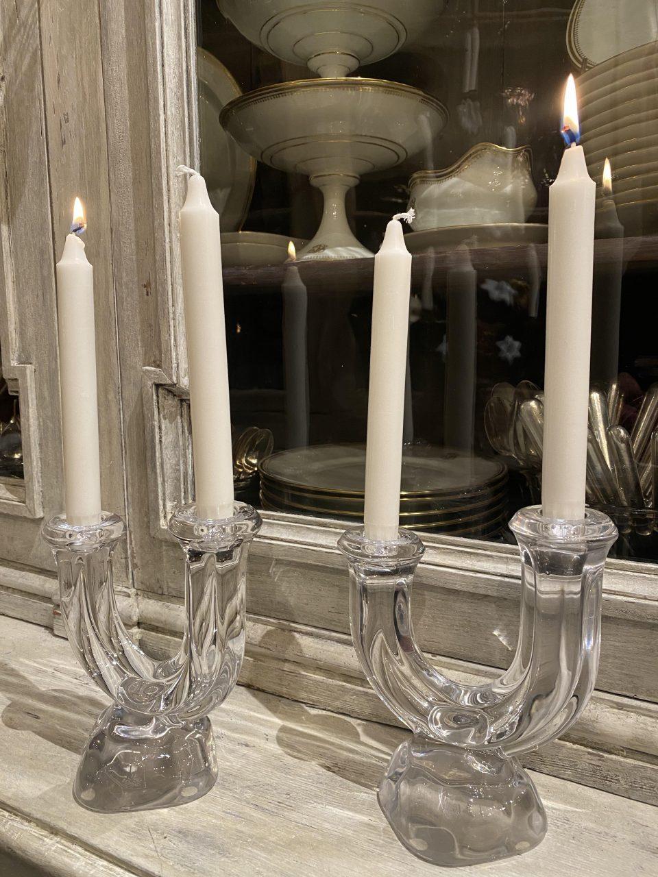 Pair of Crystal Glass Art Vannes Candlesticks-1960s 2