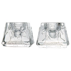 Vintage Pair of Crystal Glass Candle Holders by Orrefors, Sweden