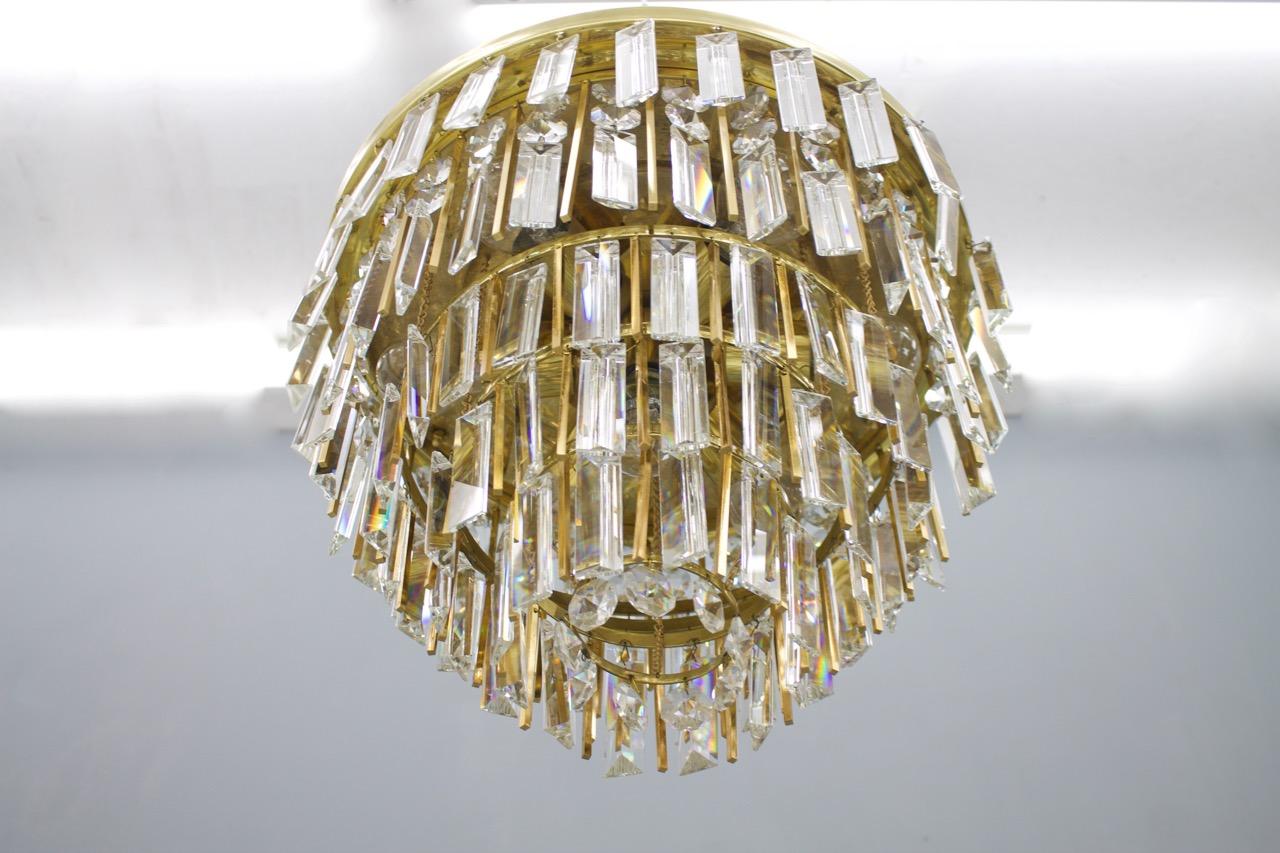 Late 20th Century One of Two Crystal Glass Flush Mount Chandelier by Palwa, Germany, 1970s For Sale