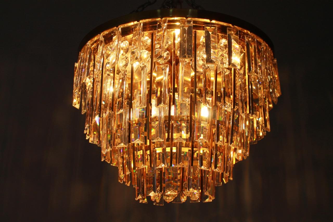 One of Two Crystal Glass Flush Mount Chandelier by Palwa, Germany, 1970s For Sale 3