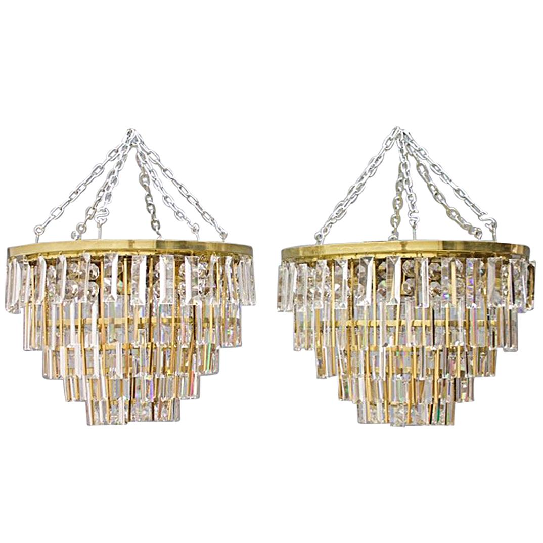 One of Two Crystal Glass Flush Mount Chandelier by Palwa, Germany, 1970s For Sale