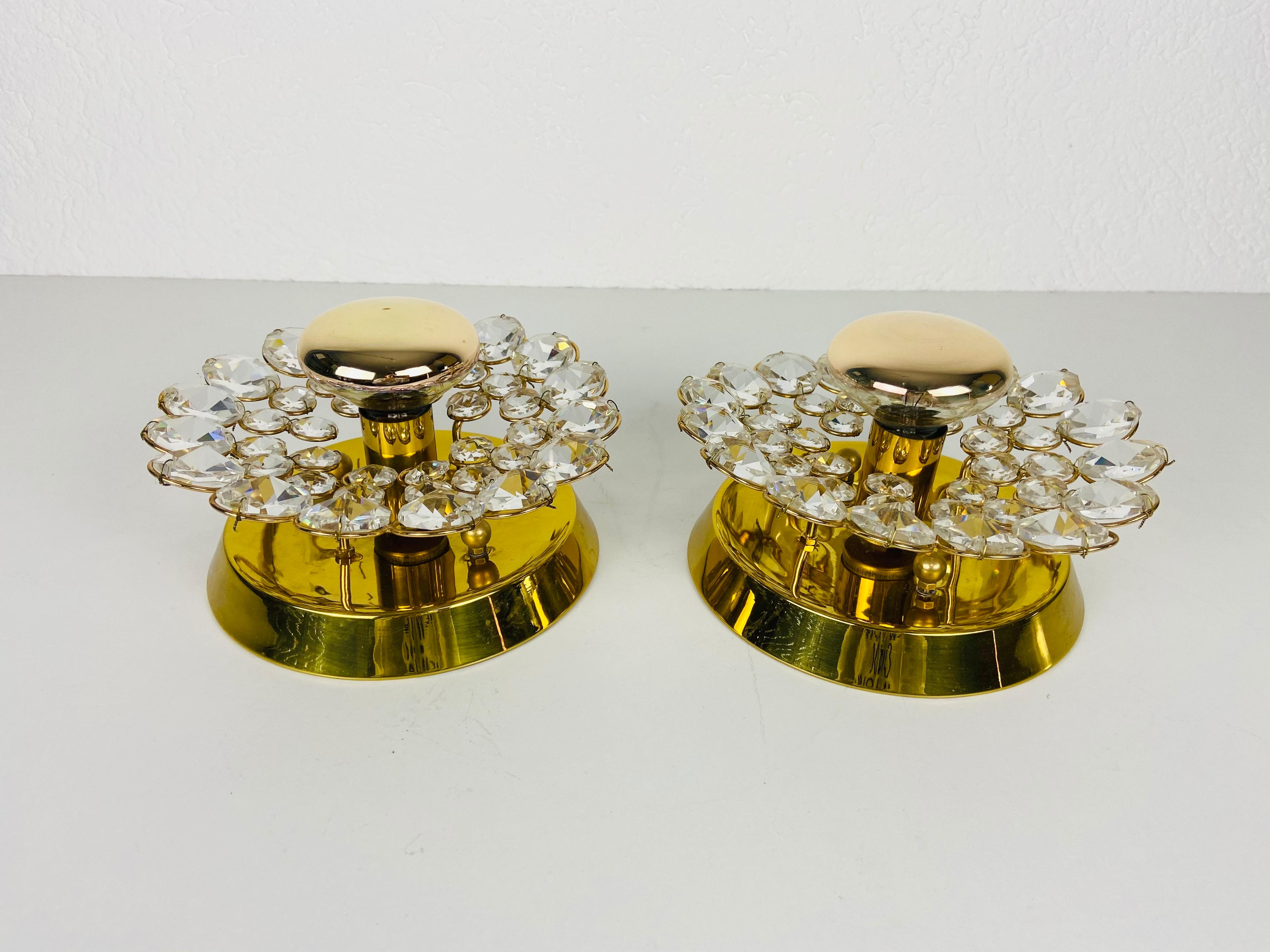 Pair of Crystal Glass Sconces by Palwa, Germany, 1960s For Sale 1