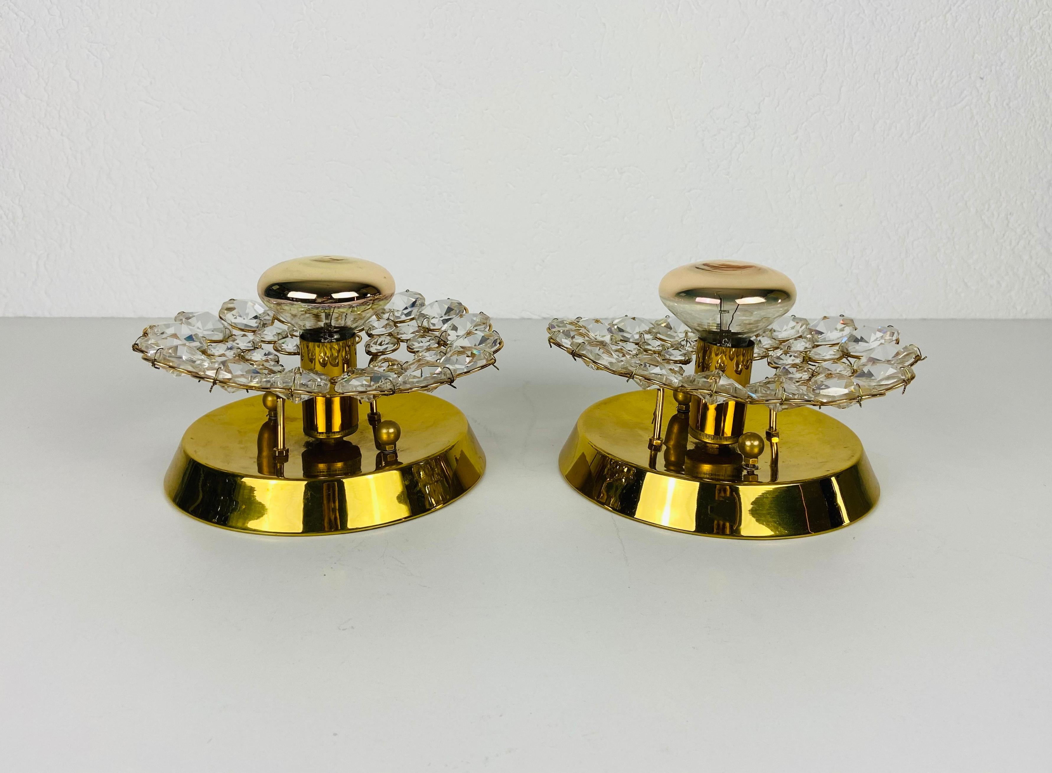 Pair of Crystal Glass Sconces by Palwa, Germany, 1960s For Sale 2