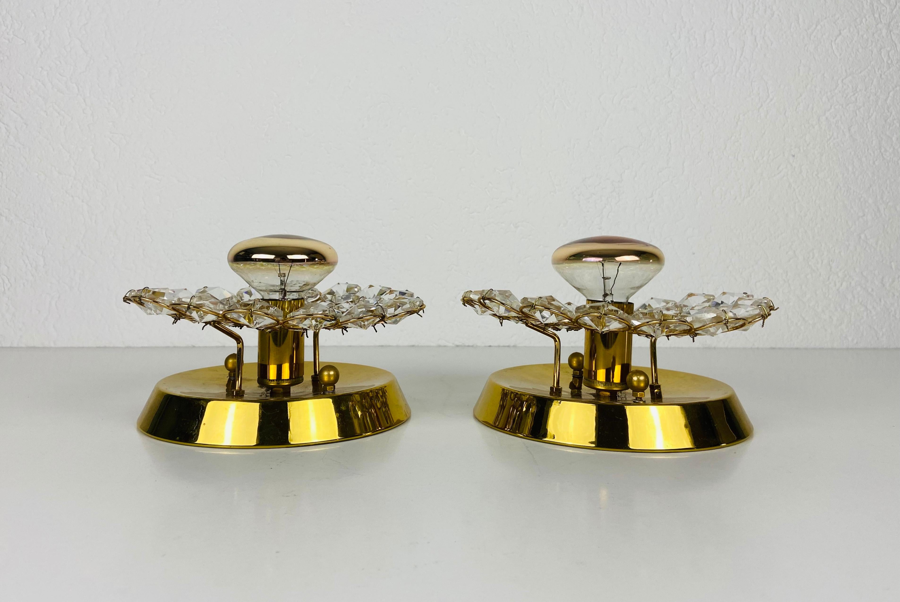 Pair of Crystal Glass Sconces by Palwa, Germany, 1960s For Sale 3