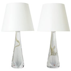 Pair of Crystal Glass Table Lamps by Vicke Lindstrand for Kosta, Sweden, 1950s