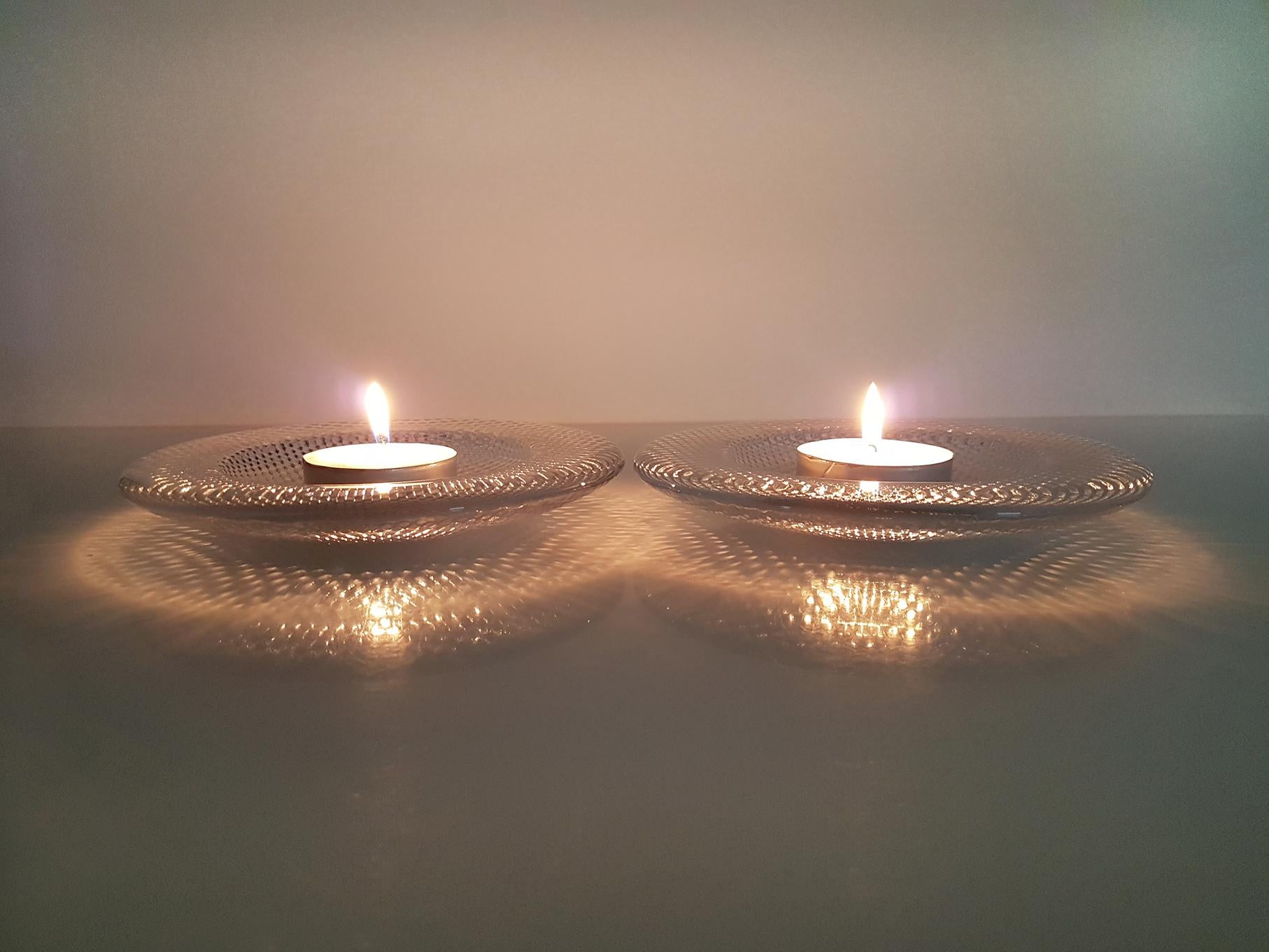 Modern Pair of Crystal Glass Votive Candleholders, Bowls by Holmegaard, 1980 For Sale