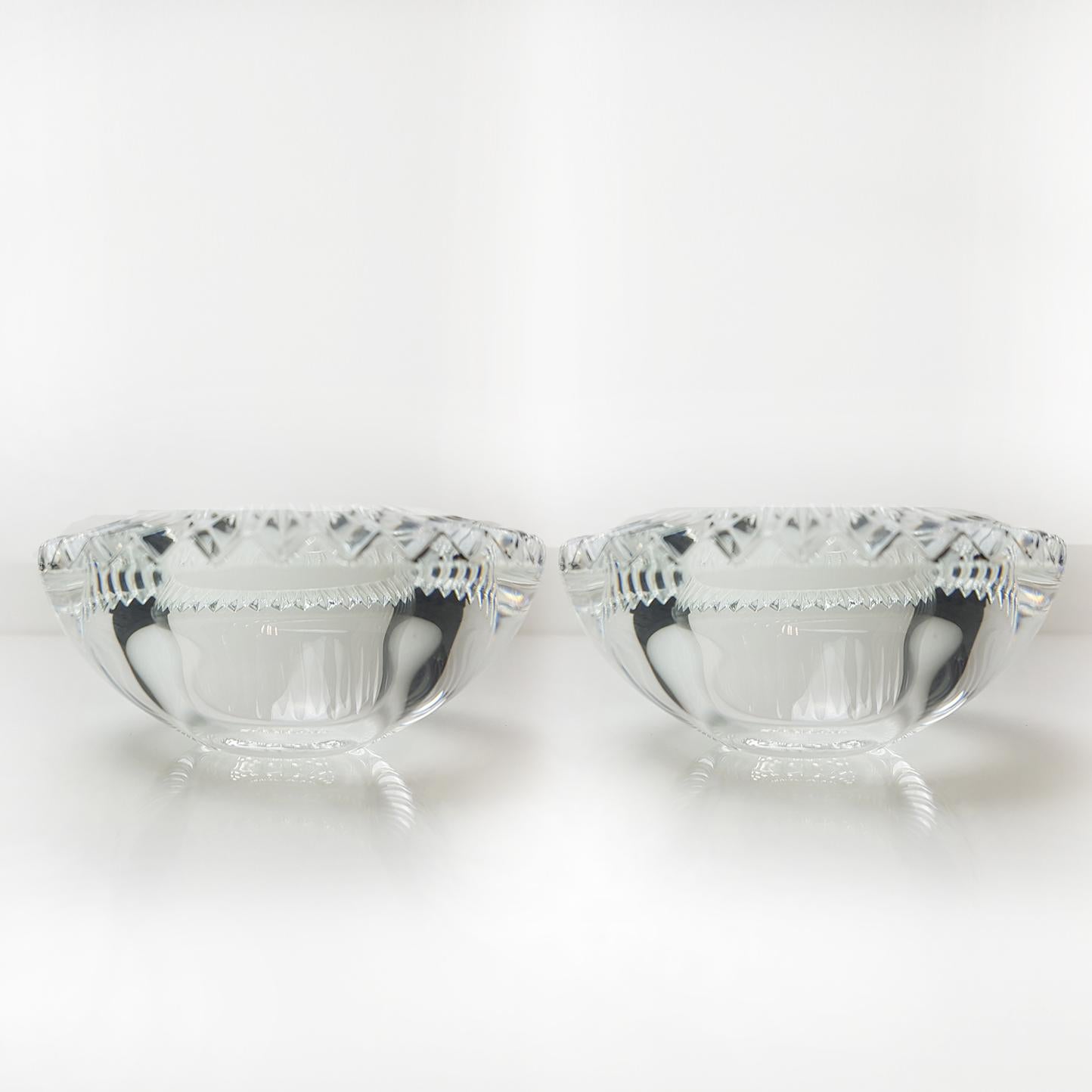 Pair of Crystal Glass Votive Candleholders by Orrefors, Sweden, 1970s In Good Condition In Rijssen, NL