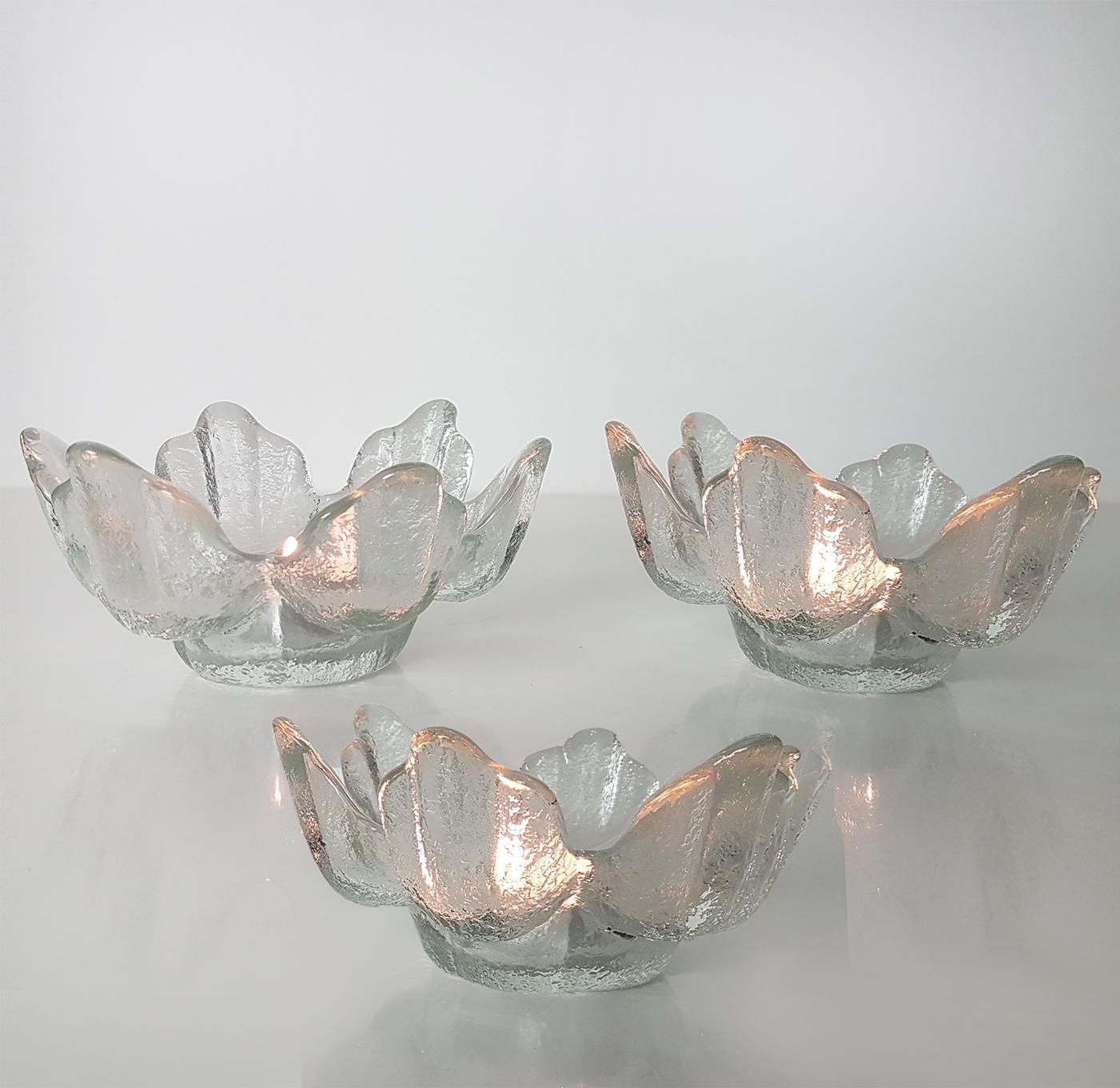 Pressed Pair of Crystal Glass Votive Candleholders by Ravenhead, England