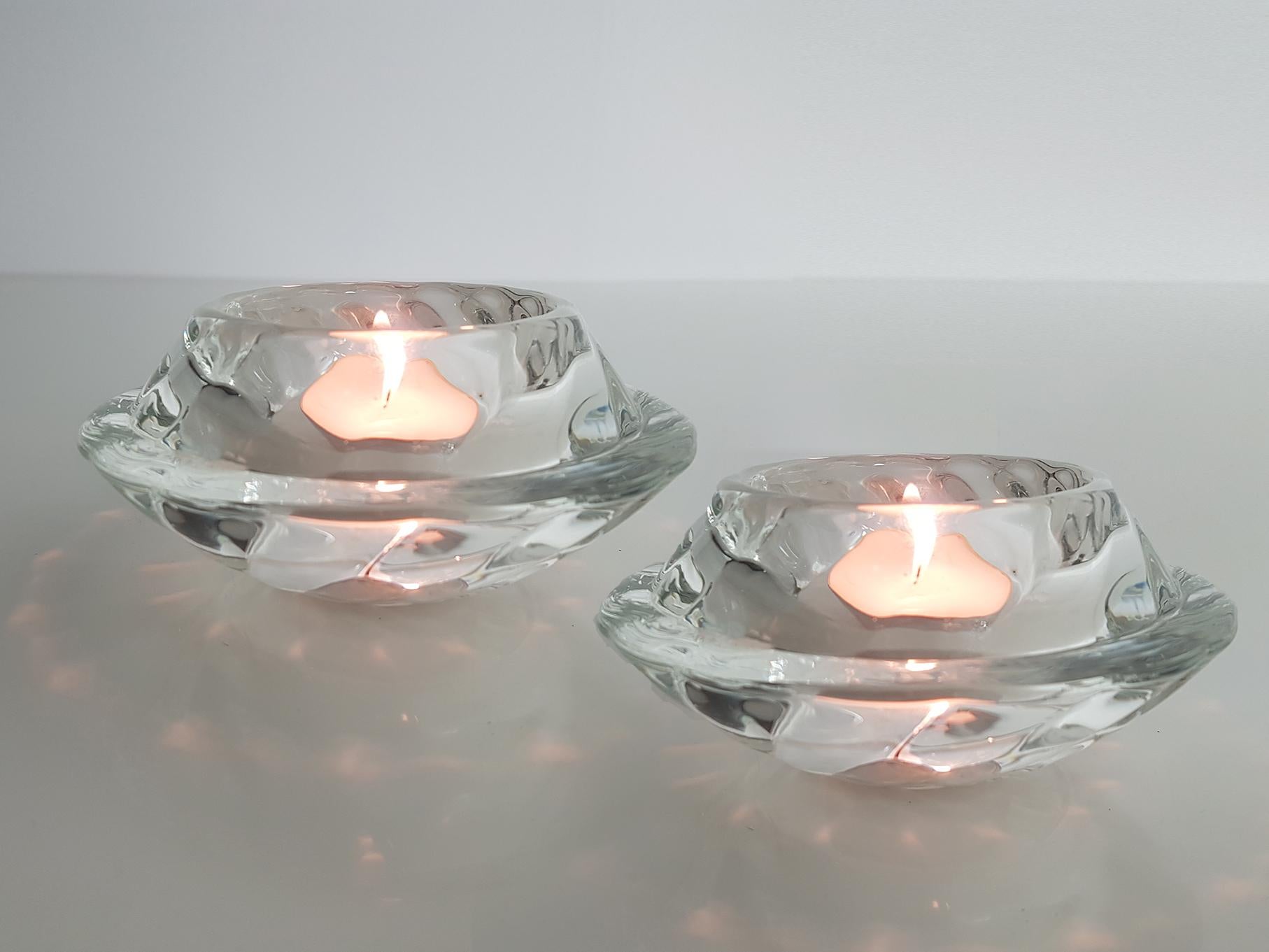 Modern Pair of Crystal Glass Votive Candleholders by Royal Copenhagen