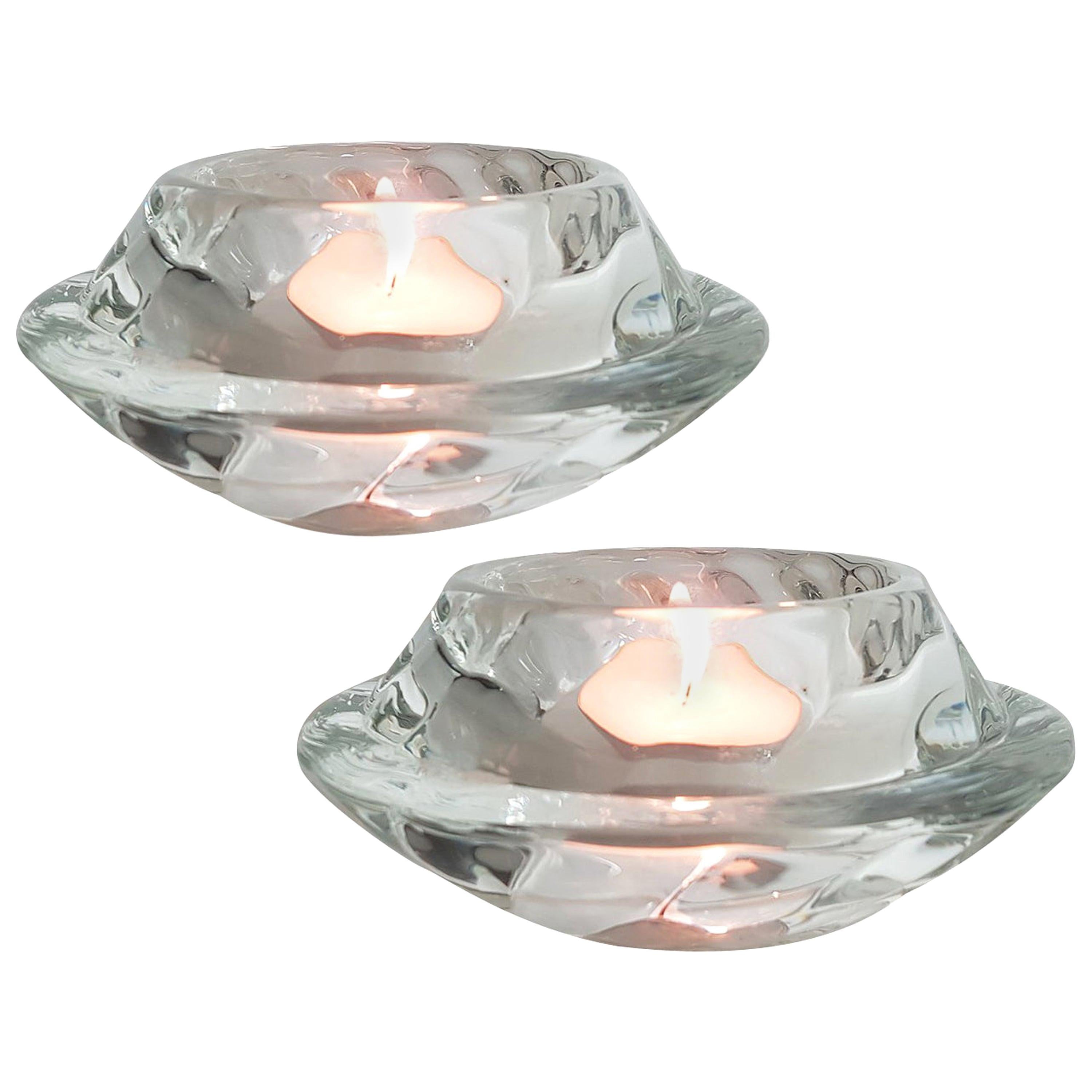 Pair of Crystal Glass Votive Candleholders by Royal Copenhagen