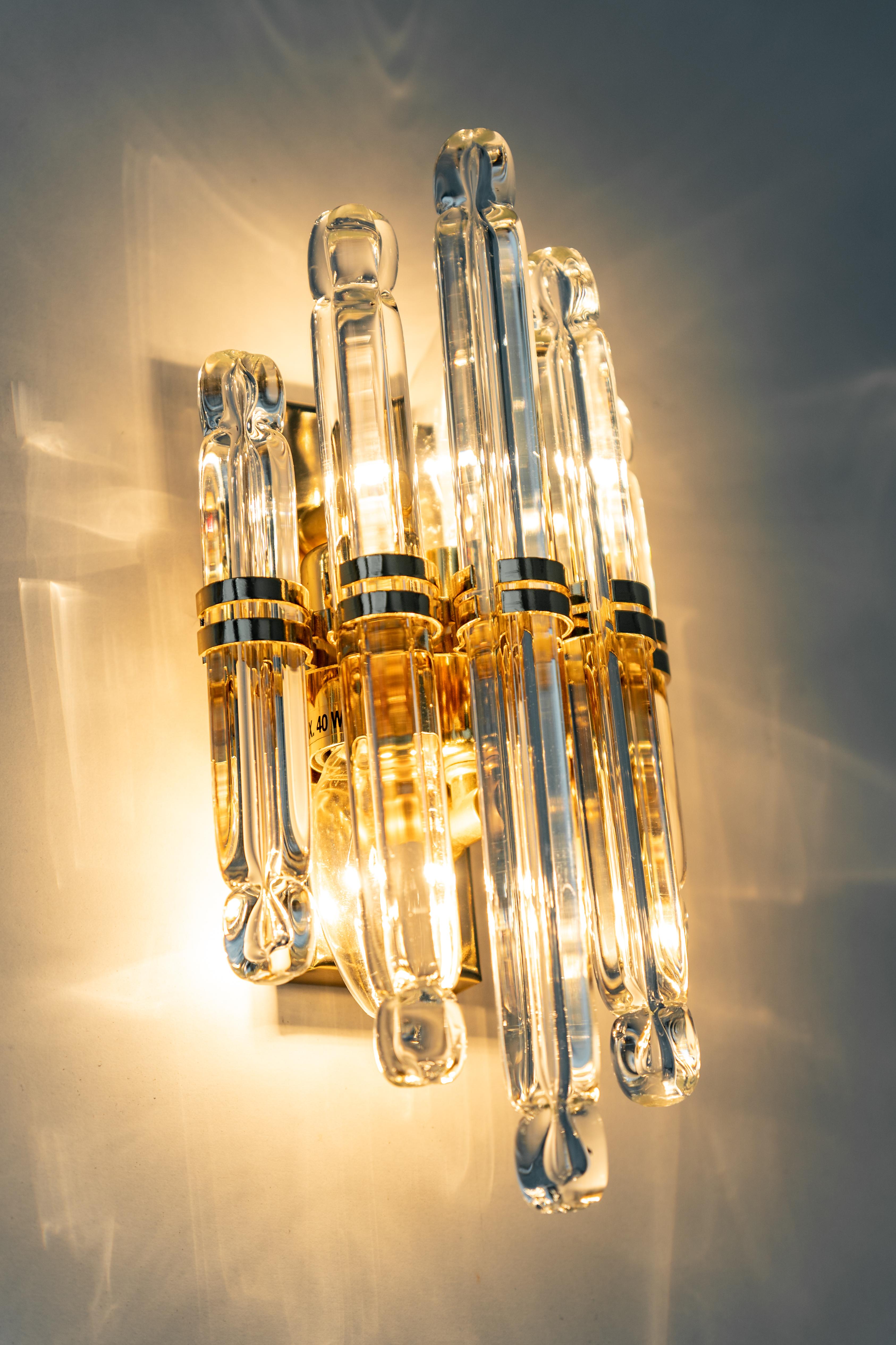 Late 20th Century Pair of Crystal Glass Wall Lights in Venini Style, Italy, 1970s