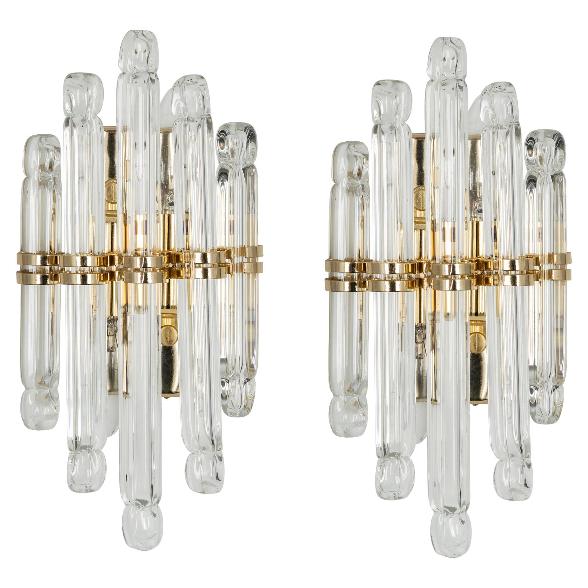 Pair of Crystal Glass Wall Lights in Venini Style, Italy, 1970s