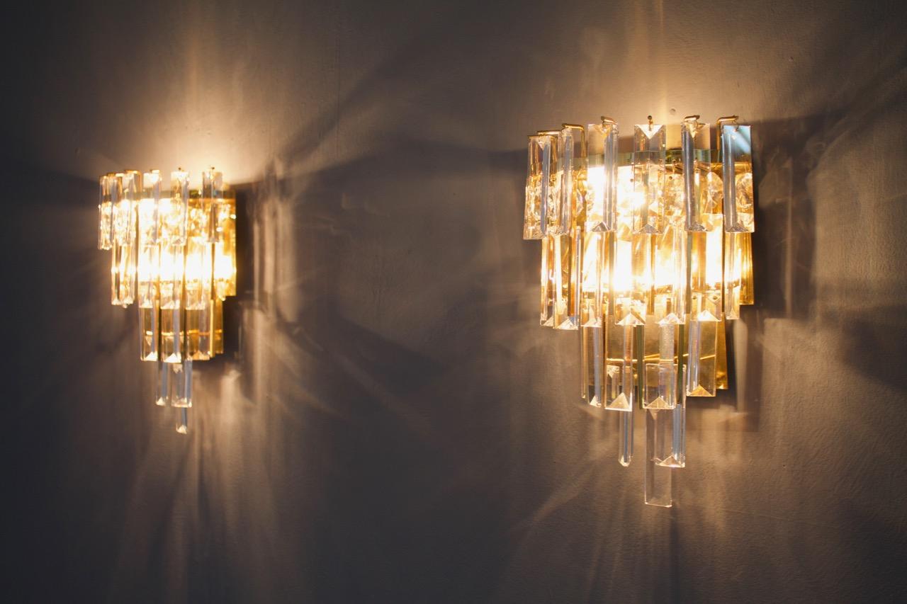 Mid-Century Modern Pair of Crystal Glass Wall Sconces by Palwa, Germany, 1960s