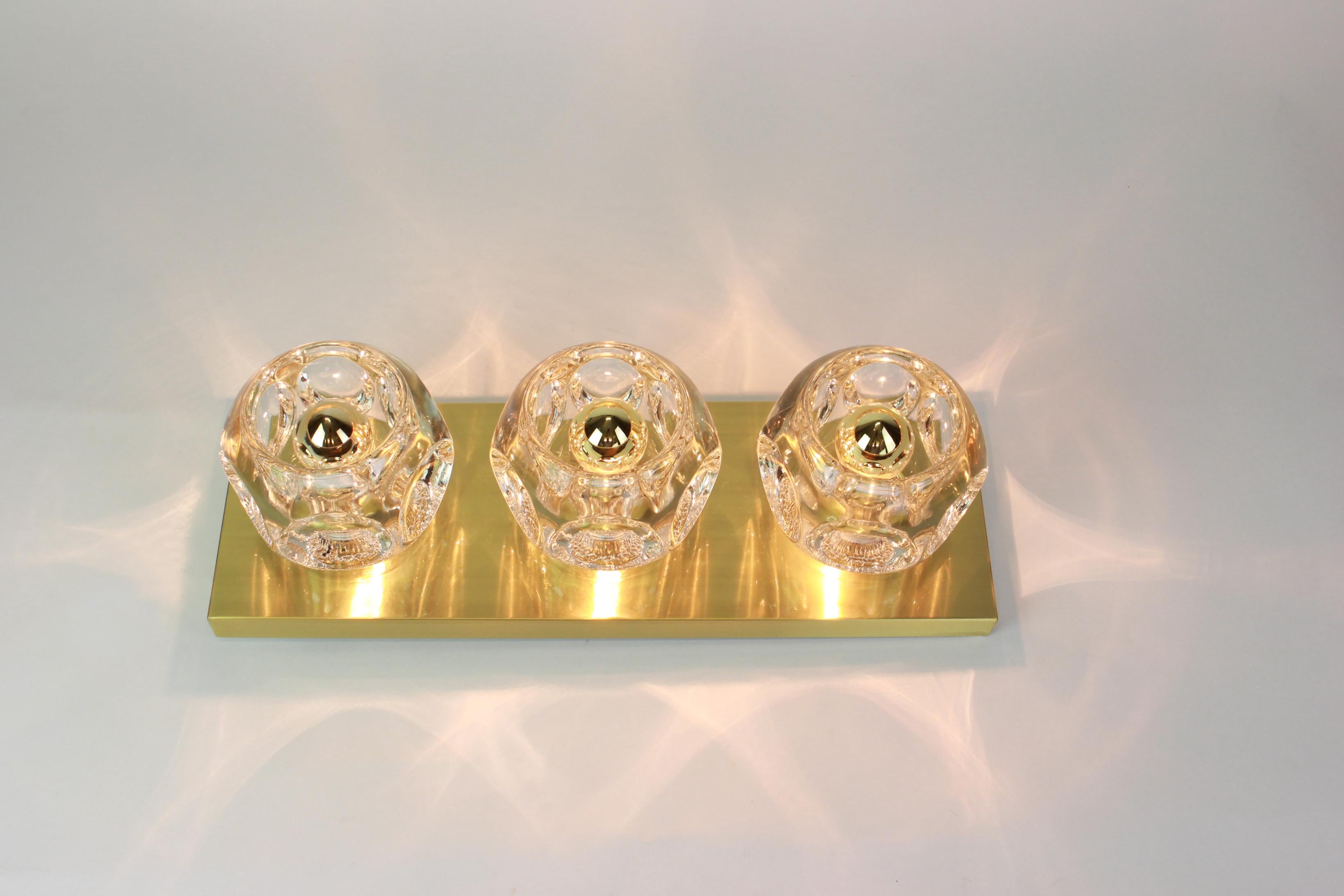 Brass Pair of Crystal Glass Wall Sconces Design by Sciolari for Peill & Putzler For Sale