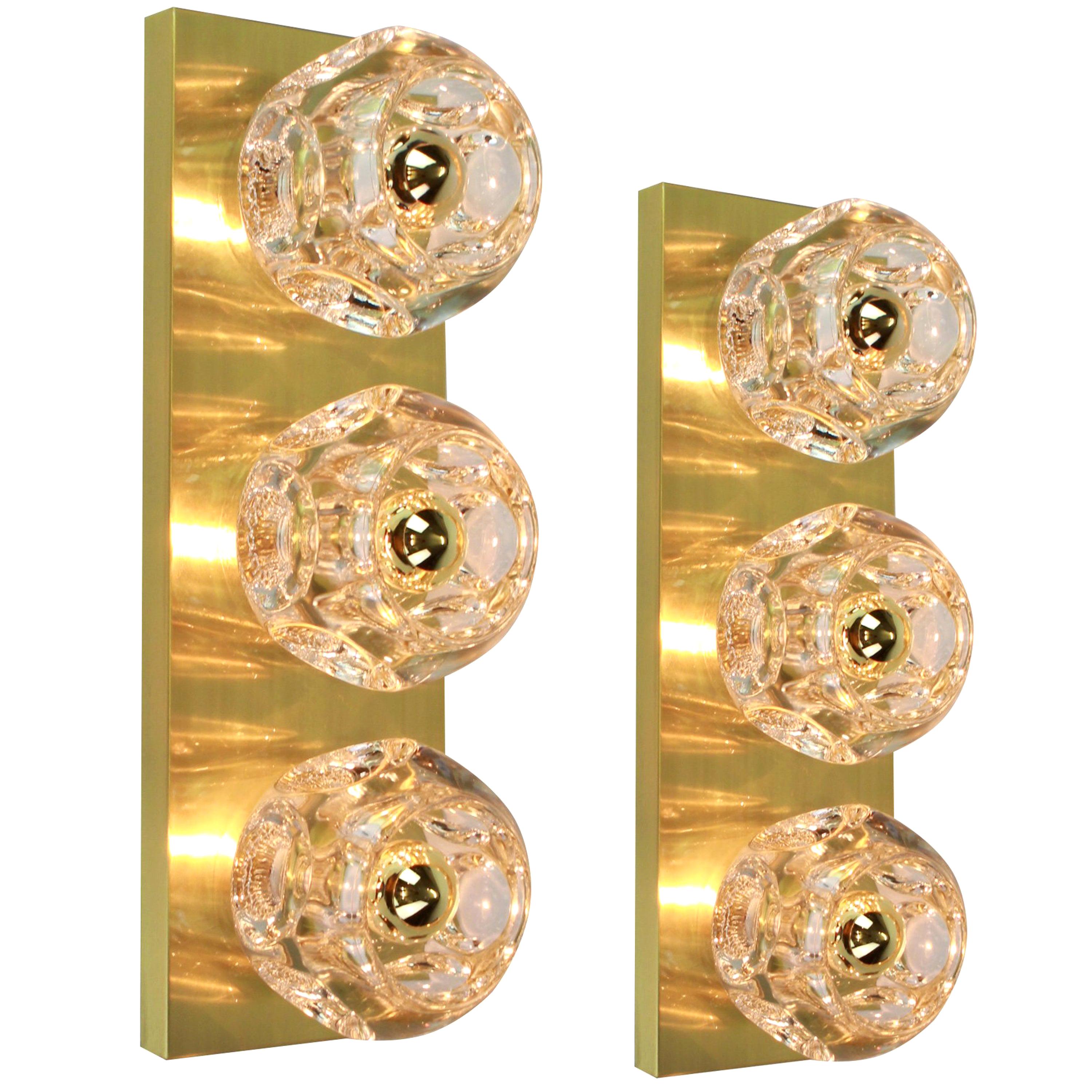 Pair of Crystal Glass Wall Sconces Design by Sciolari for Peill & Putzler For Sale