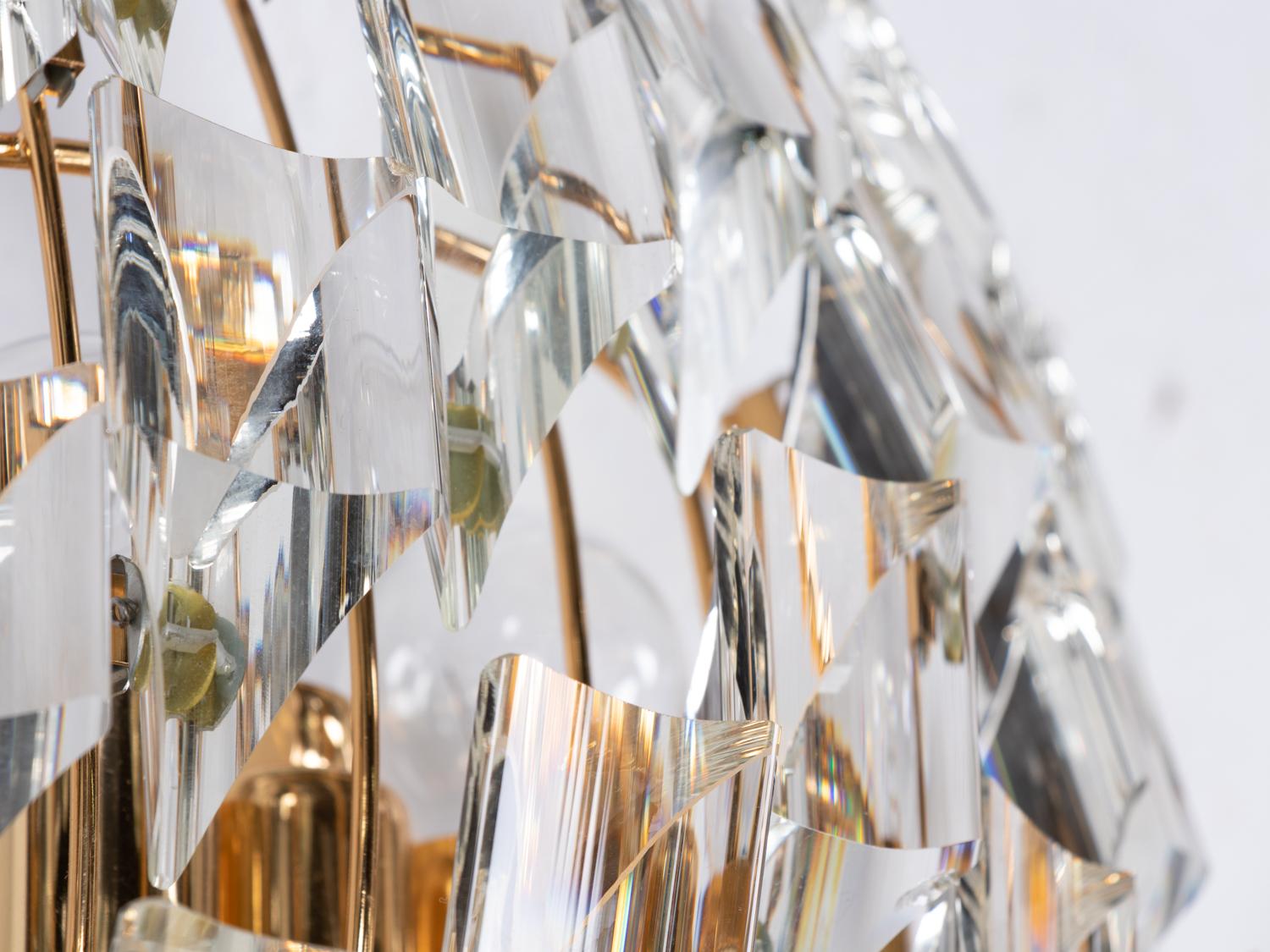 Pair of Crystal & Gold Plated Wall Lights by Oscar Torlasco for Stilkronen 1970s For Sale 2