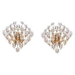 Pair of Crystal & Gold Plated Wall Lights by Oscar Torlasco for Stilkronen 1970s
