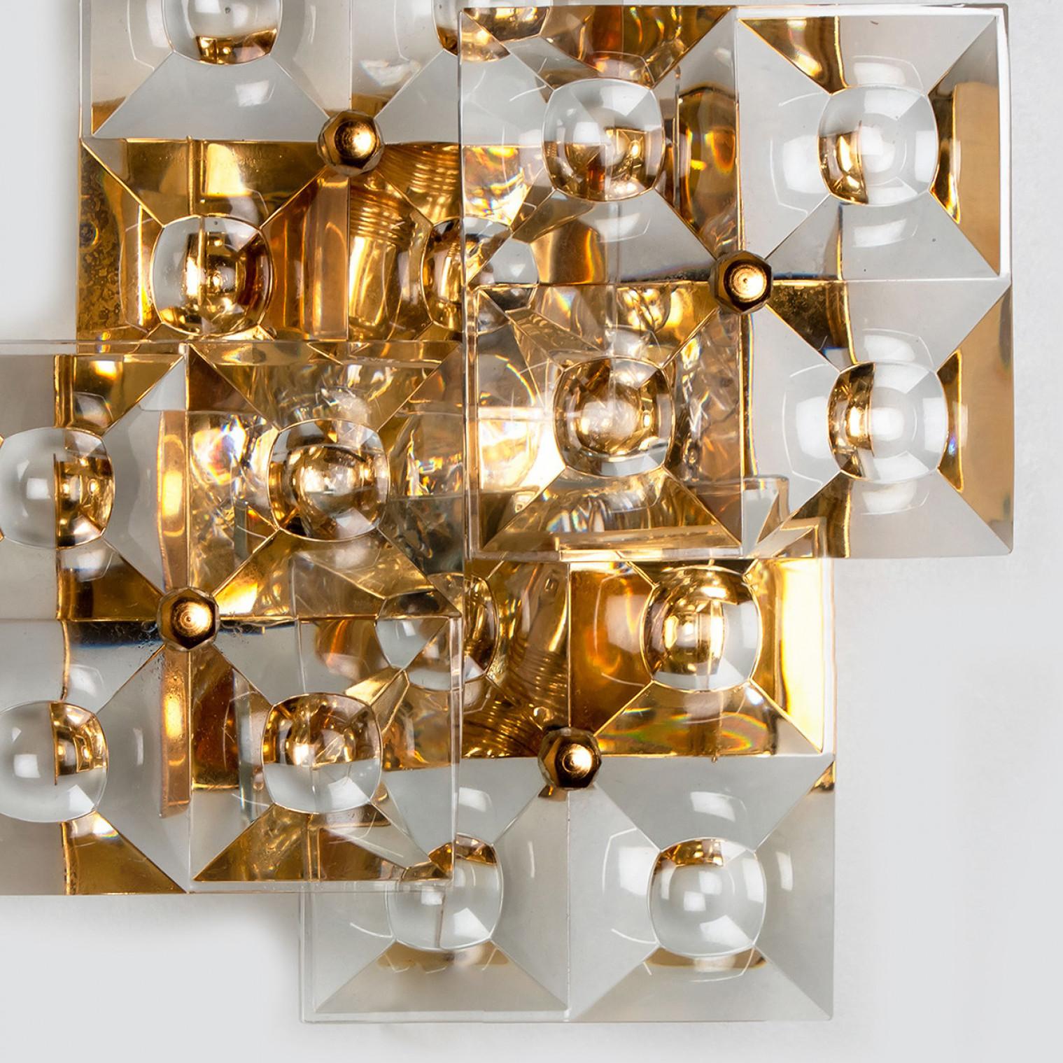Pair of Crystal Gold-Plated Wall Sconces by Kinkeldey, Germany, 1970s For Sale 3