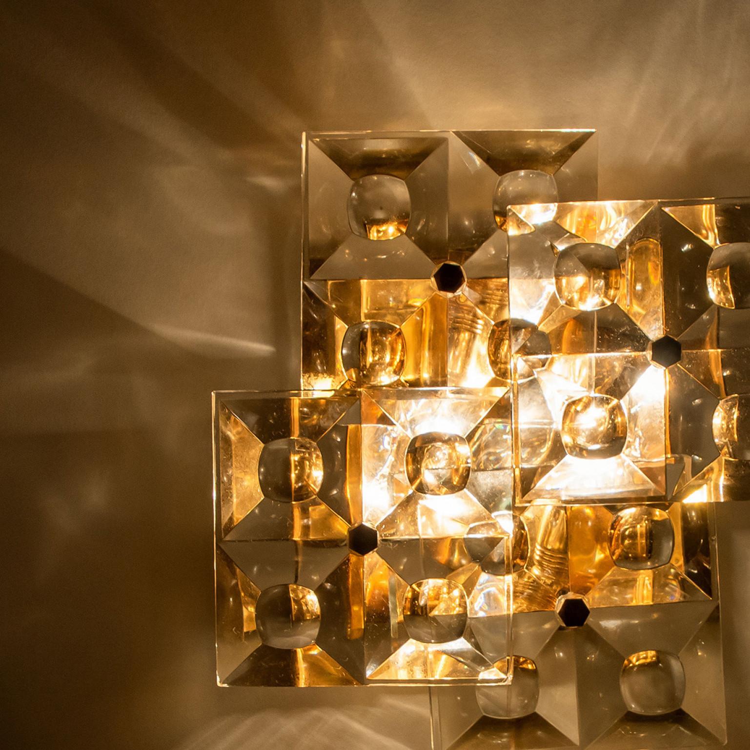 Pair of Crystal Gold-Plated Wall Sconces by Kinkeldey, Germany, 1970s For Sale 4