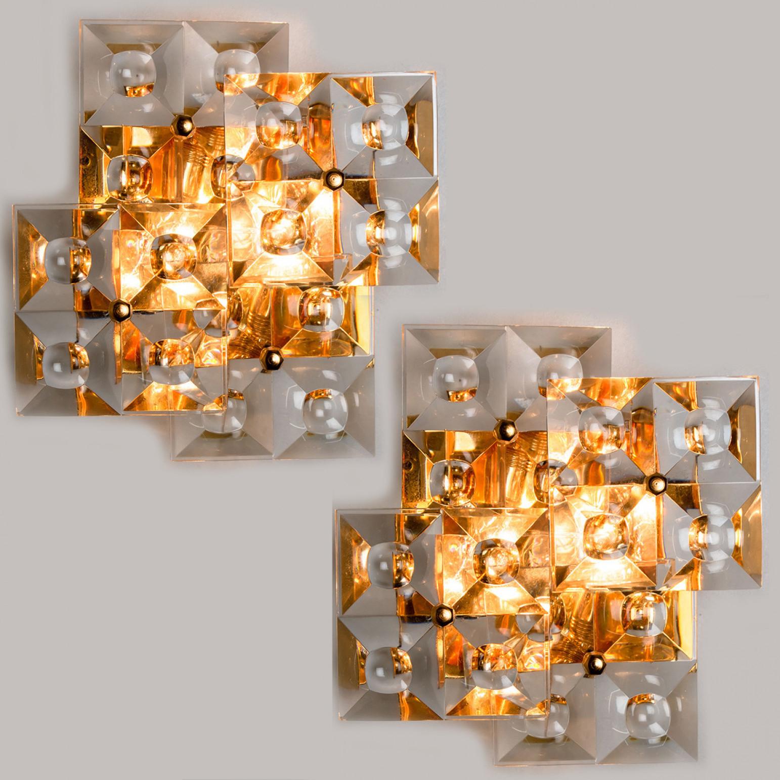 Late 20th Century Pair of Crystal Gold-Plated Wall Sconces by Kinkeldey, Germany, 1970s For Sale